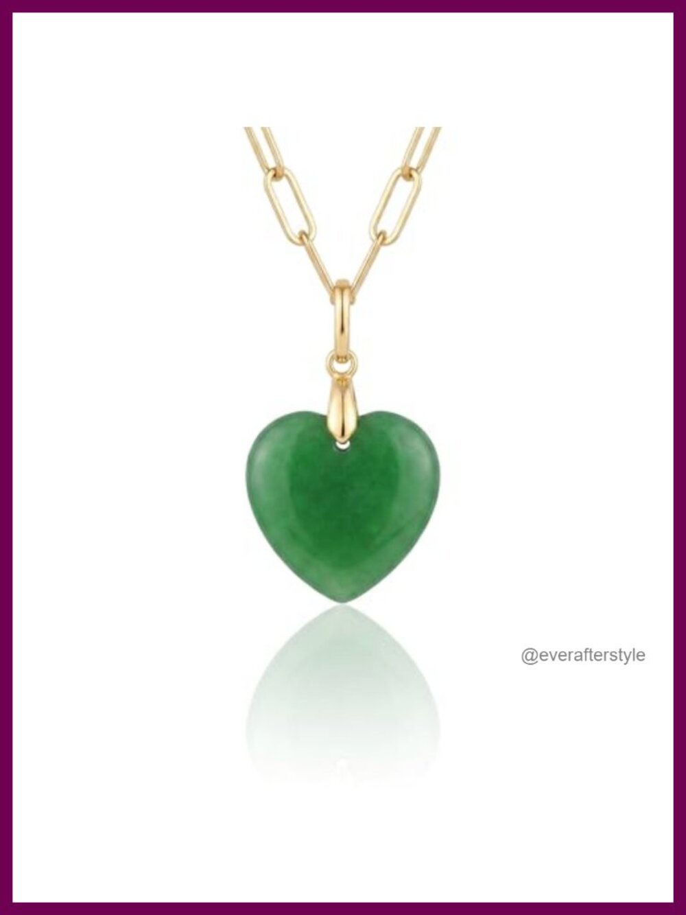 Genuine Jade Heart Pendant Necklace 18k Gold Waterproof Paperclip Chain Layering
